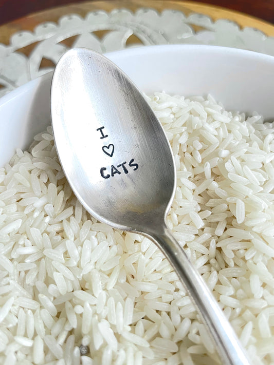 Hand Stamped Teaspoon-I Love Cats